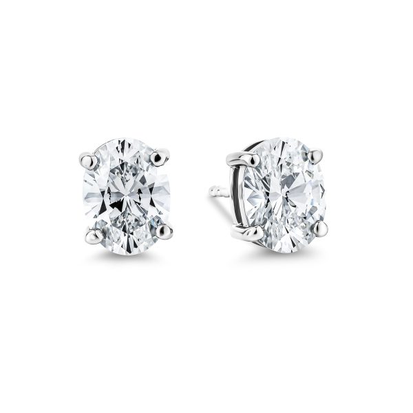 2ct Oval Cut, 4 Prongs, Solitaire, Stud Earring