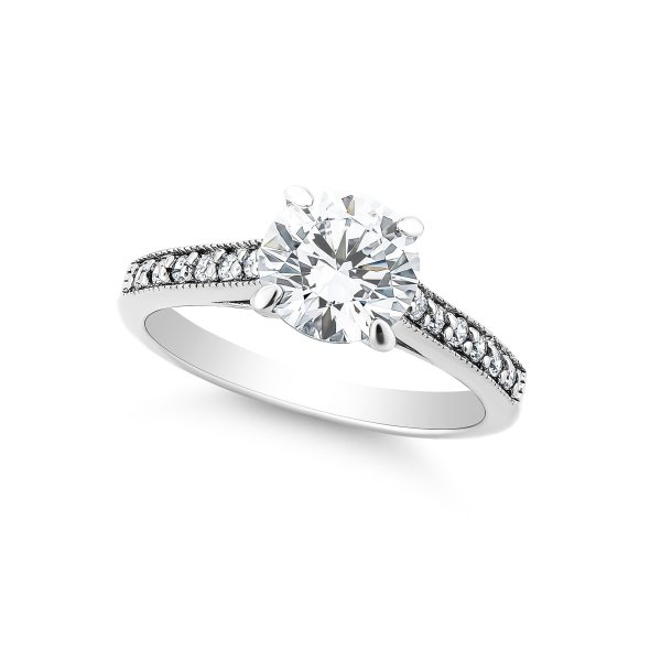 Pave and Prong Set Round Brilliant Ring