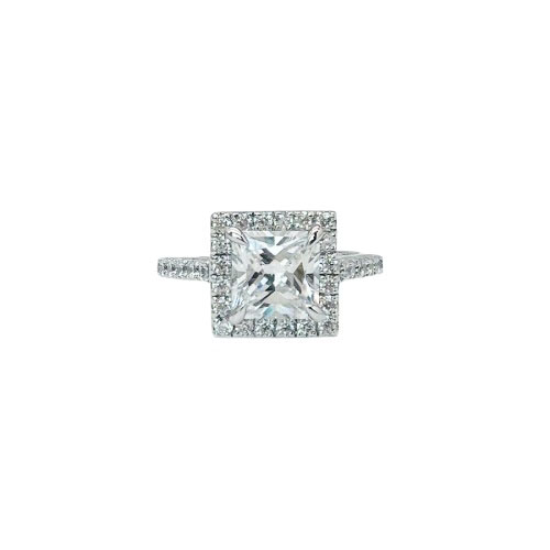 Princess Cut Halo Diamond Simulant Engagement Ring