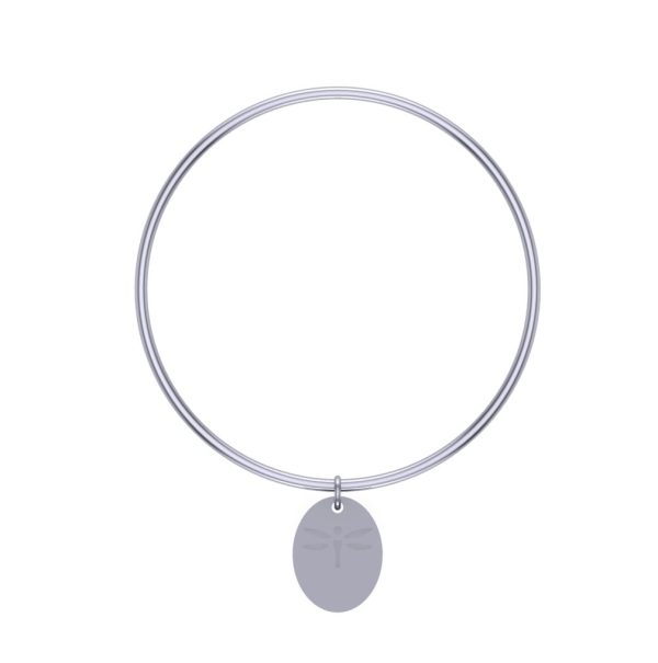 TWC Silver Tubular Bangle with Oval Charm