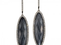 19293 - A pair of 18 karat white gold earrings set with hematite, quartz, and round brilliant cut diamonds totaling 0.70 carats.