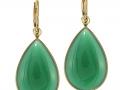 19307 - A pair of 14 karat yellow gold green agate earrings.