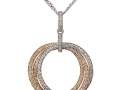18108 - A 14 karat white, rose, and yellow gold circle pendant with round brilliant cut diamonds totaling 1.92 carats.