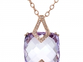 20357 - A 14 karat rose gold pendant with round brilliant cut diamonds totaling 0.13 carats and a cushion brilliant cut pink amethyst weighing 15.67 carats.